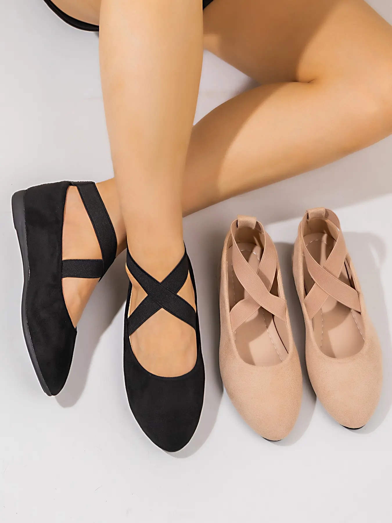 Women's Casual Elegant Ballet Flats, Round Toe Slip-On Ankle Strap, Lightweight Solid Color Fabric, All-Season Comfort Shoes, Walking Shoes, Rubber Footwear, Summer Flat