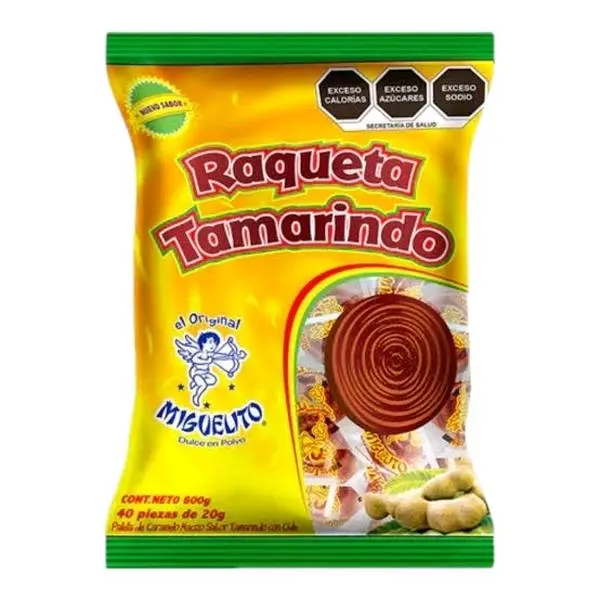Miguelito Raqueta Paletas - Hard Candy Lollipop Currant Flavored with Chili 40 Pieces Bag