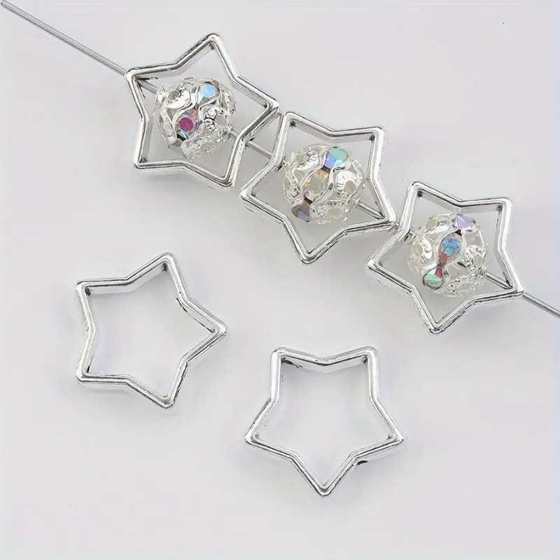 20pcs Pentagram Silvery Bead Frame Spacer Beads for Jewelry Making DIY Necklace Bracelet Earrings Connector Pendant Special Design Accessories Diy Beading Accessories Star Gifts for Eid