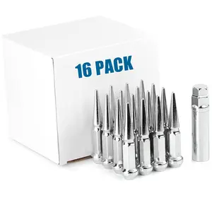 M10x1.25 Long Steel Spike Lug Nuts  Thread Pitch 10x1.25 Set Of 16 Atv Wheel With A Socket. [chrome]