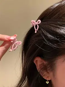 Cute Metal Bow Hair Clips, 2pcs Sweet Butterfly Knot Ponytail Holders, Ideal for Side Bangs & Fringe, Stylish Hair Accessories, Hair Clip Set