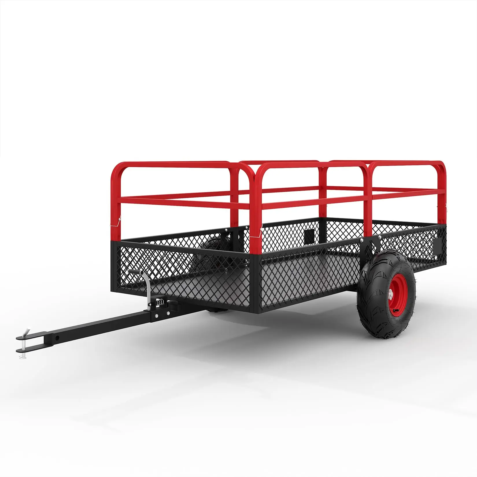 ATV UTV Trailer Tow Behind Dump Cart, 1600 lbs 22 Cubic Feet Heavy Duty Yard Garden Trailer Pull Behind with Removable Sides & All Terrain Tires, Fits Lawn Mower, Tractor, Garden, Red/Yellow(2 Packages)