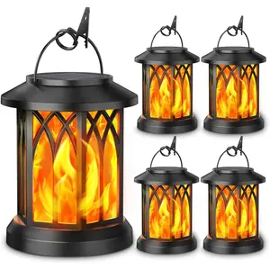 4 Pack Solar Lantern Outdoor Lights, Upgraded Flickering Flame Solar Lanterns Lights Outdoor Waterproof, Hanging Lantern Decorative, Solar Powered Lanterns for Yard Patio Path Tree Garden Decor