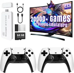 2025New Wireless Retro Game Console,40000+Games and 23 Emulators，Plug and play 4K HD HDMI TV Game Stick，with Dual 2.4G Wireless Controllers(64G) White