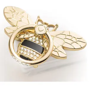 Crystal Bee Phone Ring Holder – 360° Rotating Finger Grip Kickstand for iPhone & Smartphones - Gold Black