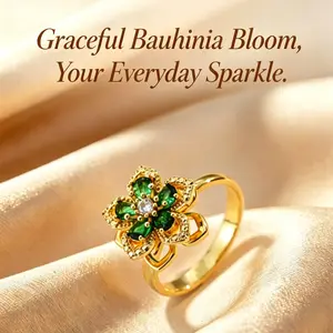 Crystal Flower Ring – Full Rotatable Bauhinia Ring, Adjustable Fidget Band Ring for Women, Elegant Aesthetic Jewelry Gift (Red Pink Green White)