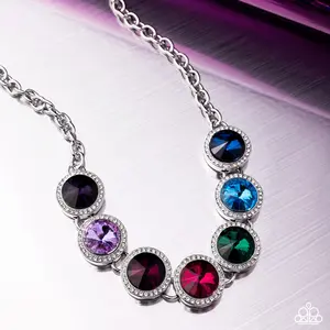 Royal Palette - Multi Color Gem Silver Choker Necklace - Paparazzi - Life of the Party  July 2025