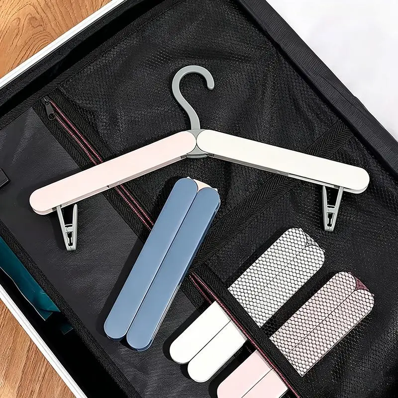 Foldable Travel Camping Clothes Hangers, Portable Compact Laundry Hanger Set, Space Saving Easy Storage Rack for Hotel Business Trip Outdoor Indoor Use