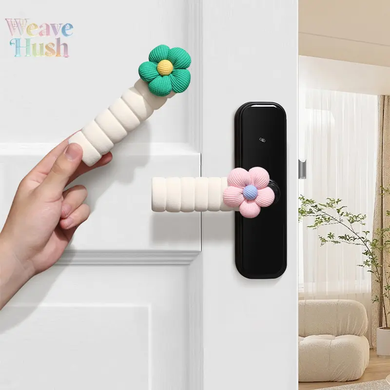 Household Door Accessories, 2 Pieces Flower Pattern Handle Protector, Soft Plush Anti-collision Cover, Anti-static Universal Door Lock Sleeve, Wear-resistant Warm Decorative Cover, Reduce Impact & Noise, Practical Ornament for Interior Doors, Apartment an