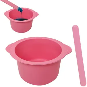 Silicone Wax Bowl Non-Stick Hair Removal Pot Liner with Wax Spatula (Pink)