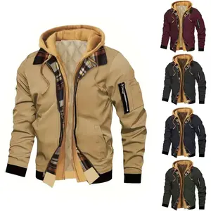 Static Cuff Men's Autumn Winter Hooded Jacket Casual Solid Color Fake Two Piece Design Zip Up Long Sleeve Warm Coats