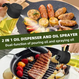 2 in 1 Oil Sprayer & Dispenser (3Pack) | 16oz Glass, Portion Control | For Air Fryer/Salad/BBQ/Frying (Black+Green+White)