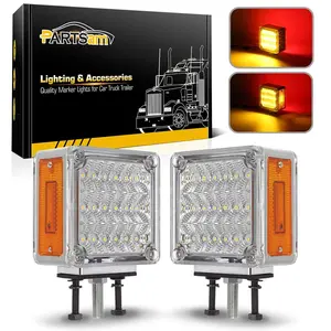 Partsam 2X Square Double Face LED Pedestal Light Cab Fender Turn Signal Light for Truck Towing Trailer,Dual Face LED Stop Turn Tail Parking Light Replacement for Trucks
