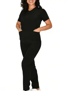 Women's V-Neck Quick-Dry Medical Scrubs Set Workwear, Stretchy Comfortable Lightweight NurseUniform Advantage Scrubs Tops with Multiple Pockets, Casual Home Wear for All Seasons
