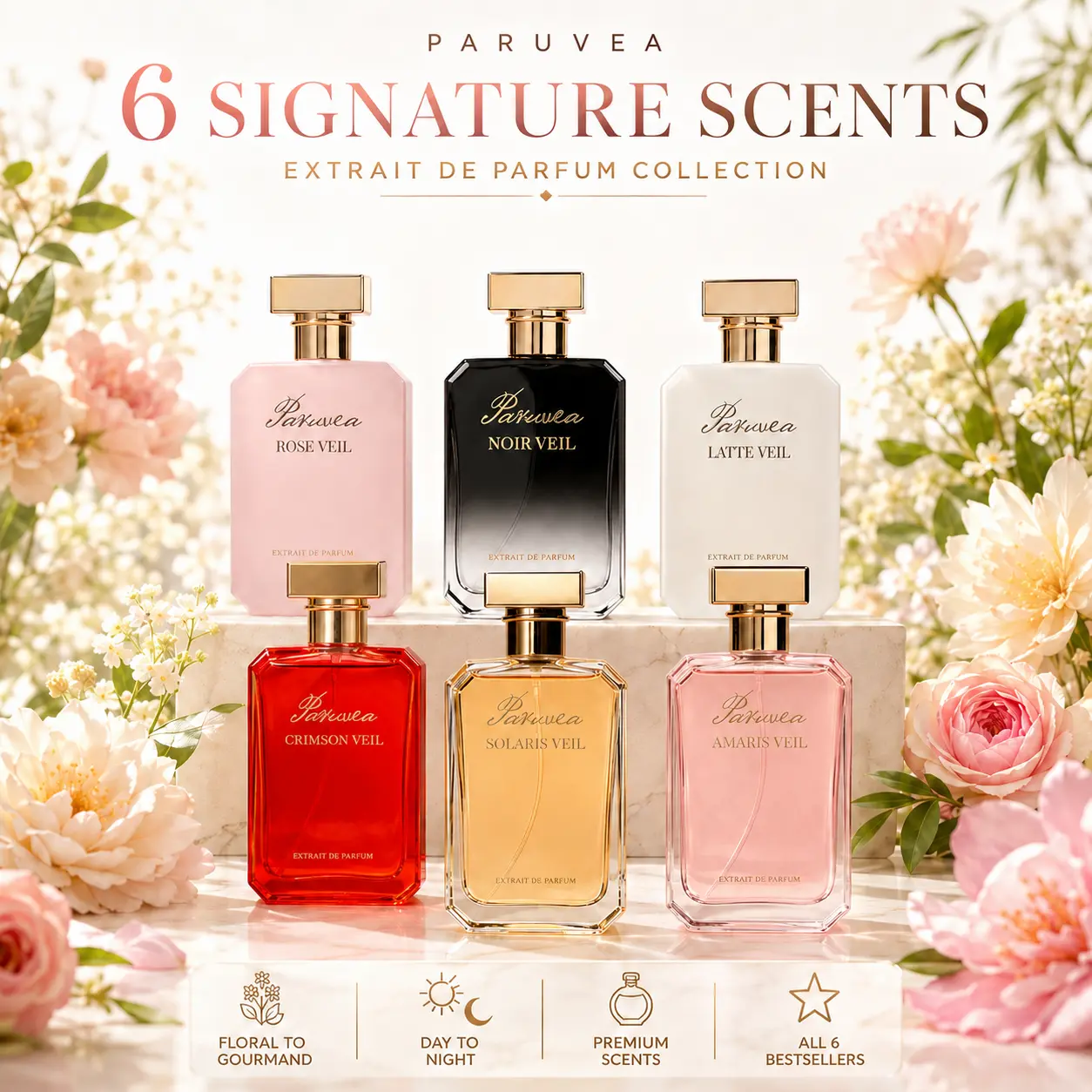 Paruvea Veil Collection Extrait de Parfum - 6 Signature Scents, Unisex Long-Lasting Perfumes for Women, Gourmand, Floral, Amber, Vanilla Skin Scent Single Item