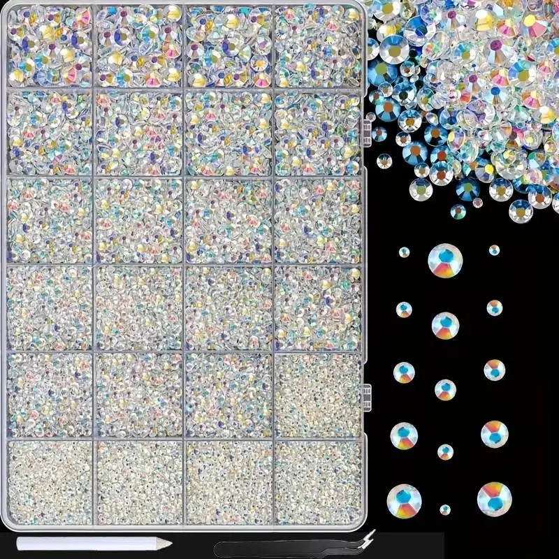 8300PCS Resin Jelly Rhinestones for Crafting,Clear AB Flatback Gems, Tweezers and Dotting pen for DIY Crafts Clothing Shoes Nail