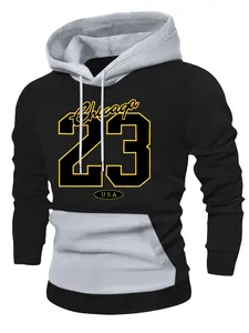 Men's Casual Chicago #23 Letter Print Hoodie - Comfortable Stretch Fabric, Long Sleeve Pullover Hooded Sweatshirt with Kangaroo Pocket, Suitable for Walks,  Fashion Menswear Outdoor Pigeon Small Stylish