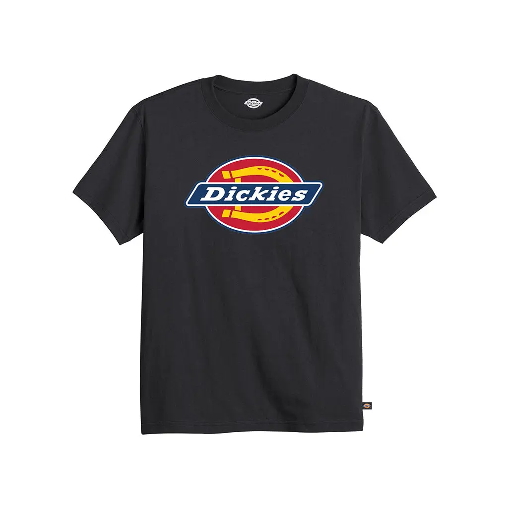 Dickies Men's Heavyweight Casual Short-Sleeve Round Neck Graphic T-Shirt, Tri-Color Logo Print, Comfortable Fabric, Black Streetwear Top