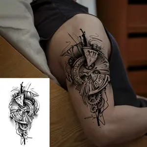 1pc Waterproof Temporary Tattoo Sticker Suitable For Men And Women. Black Broken Clock And Gear Patterns. Can Be Used On Arms, Neck, Shoulders, Waist, Legs. Body Art Fake Tattoo. Suitable For Holidays, Parties, Gifts, Vacations, Music Festivals.