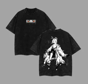 Tsunade Senju - Naruto Anime Double Printed Vintage Washed Tee Unisex Oversize Anime Manga Washed Heavyweight Cotton T-shirt, Gift For Anime Fan, Anime Lover