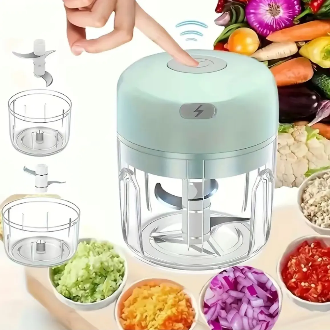 Electric Garlic Chopper, USB Rechargeable MiniPortable, Garlic GrinderMasher, Wireless Food Processor, Multifunctional Food Chopper for Ginger, Chili, Fruit, Meat, Kitchen Appliances, Vegetable Chopper, Portable Veggie Chopper, Kitchen Choppers