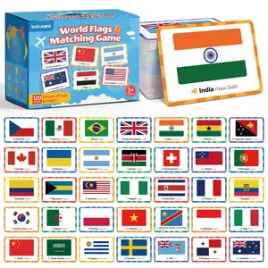 120PCS World Flags Memory Matching Game – Educational Geography Card Game for Kids & Adults, Color-Coded by Continent, Learn Flags, Countries & Capitals