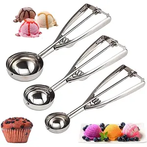 3 PCS Cookie Scoop Set with Trigger, Large-Medium-Small Size Multipurpose Stainless Steel Ice Cream Scooper for Kitchen Family Ice Cream Cookie Cupcake Muffin Meatball