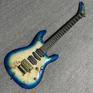 High Quality Blues Burl ST Electric Guitar, Fixed Bridge, HSH Pickups, for Rock Music