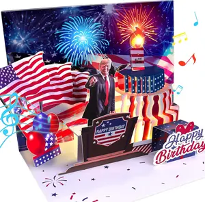 Birthday Card, Musical Pop Up Greeting Cards w Light, Blow Out Candle & Play Happy B-day Music Pop Up Card, Greeting Cards Gifts for Him or Her (Birthday Song, Presidential Blessings & Surprise) Funny Personalised real voice