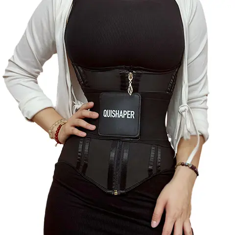 QUISHAPER Women's Activewear Waist Trainer - Polyamide Blend Body Contouring Shapewear Belt with Zip-Up, Hook Closure, Button, Compression, Chain for Tummy Controlling, Ab Shaping, Sports Workouts, Body Contouring Shapewear Belts