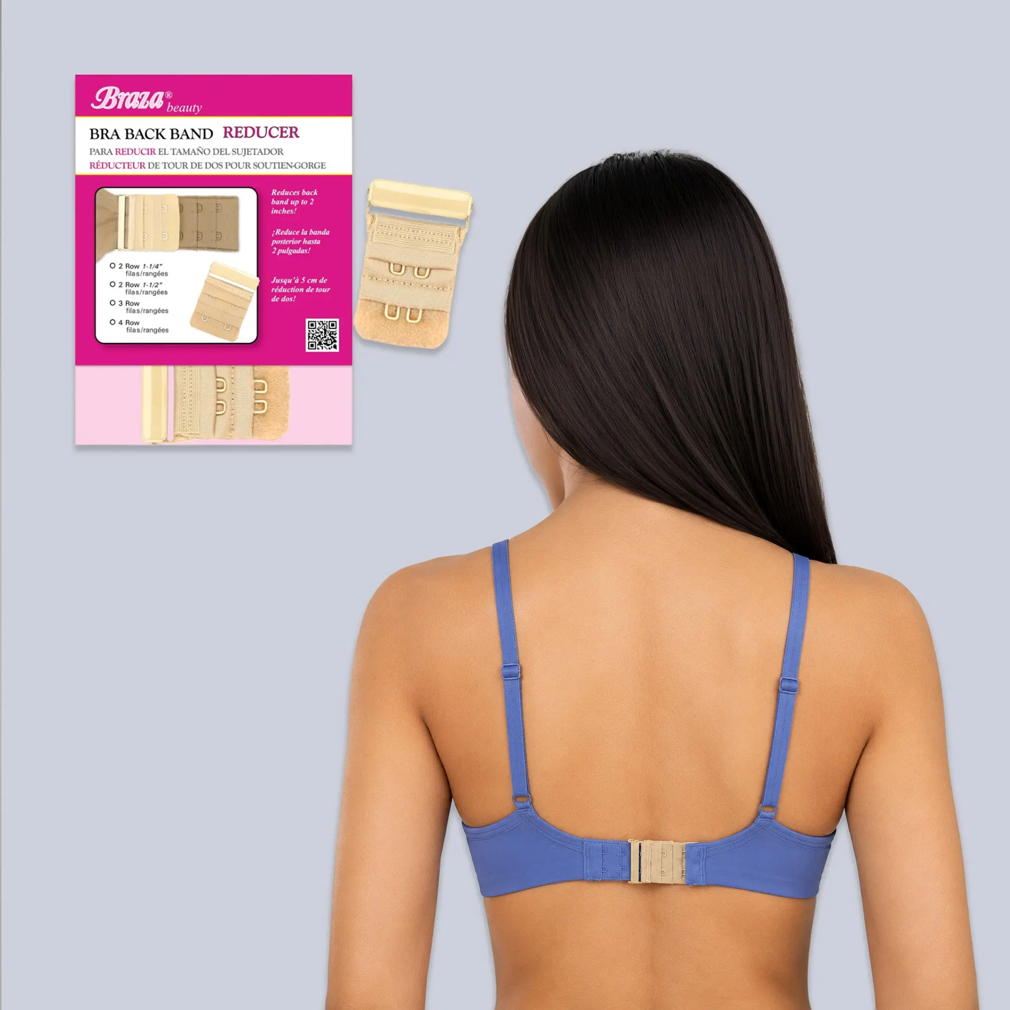 BRAZA Women's Adjustable Nylon Reusable Bra Band Reducer, Customizable Size Loose Bra Fix Tool, Multi-Size Fit Accessory with Narrow Rows, 1-Piece & 2-Piece Set Options
