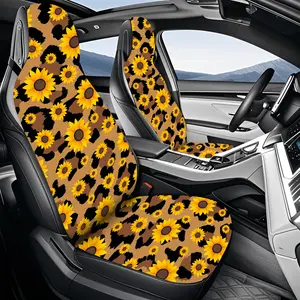 Sunflower Leopard Print Car Seat Covers 2 Pieces Durable Protection for All Seasons Perfect Gift for Friends Stylish Design