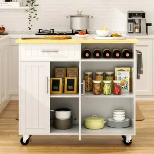 42"Kitchen Island On Wheels With Storage Cabinet & Drawer, Kitchen Cart Cabinet With Shelves, Cart Handle For Towel Rack Or Free Mobility, Portable Islands For Kitchen