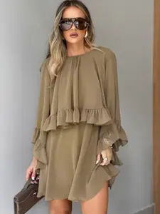 French Style Elegant Women's Blouse, Frill Flared Sleeve Design, Loose Fit Autumn Fashion, Unique Sexy Backless Tie Dress
