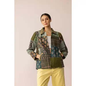 Meadow Folk Quilted Jacket with Patchwork in Dusty Green