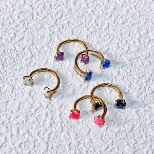 20G Opal Horseshoe Nose Hoop Internally Threaded Opal Nose Ring（Holder Included）