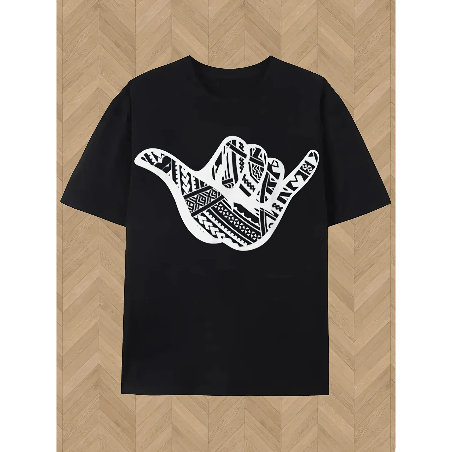 Polynesian Tattoo Shaka Tribal Print T-Shirt for Both Men And Women, Featuring a Stylish Casual Design. Made from Comfortable, This Oversized Tee Is Perfect for Summer Wear, with a Round Neck And Short Sleeves, Suitable for All Genders