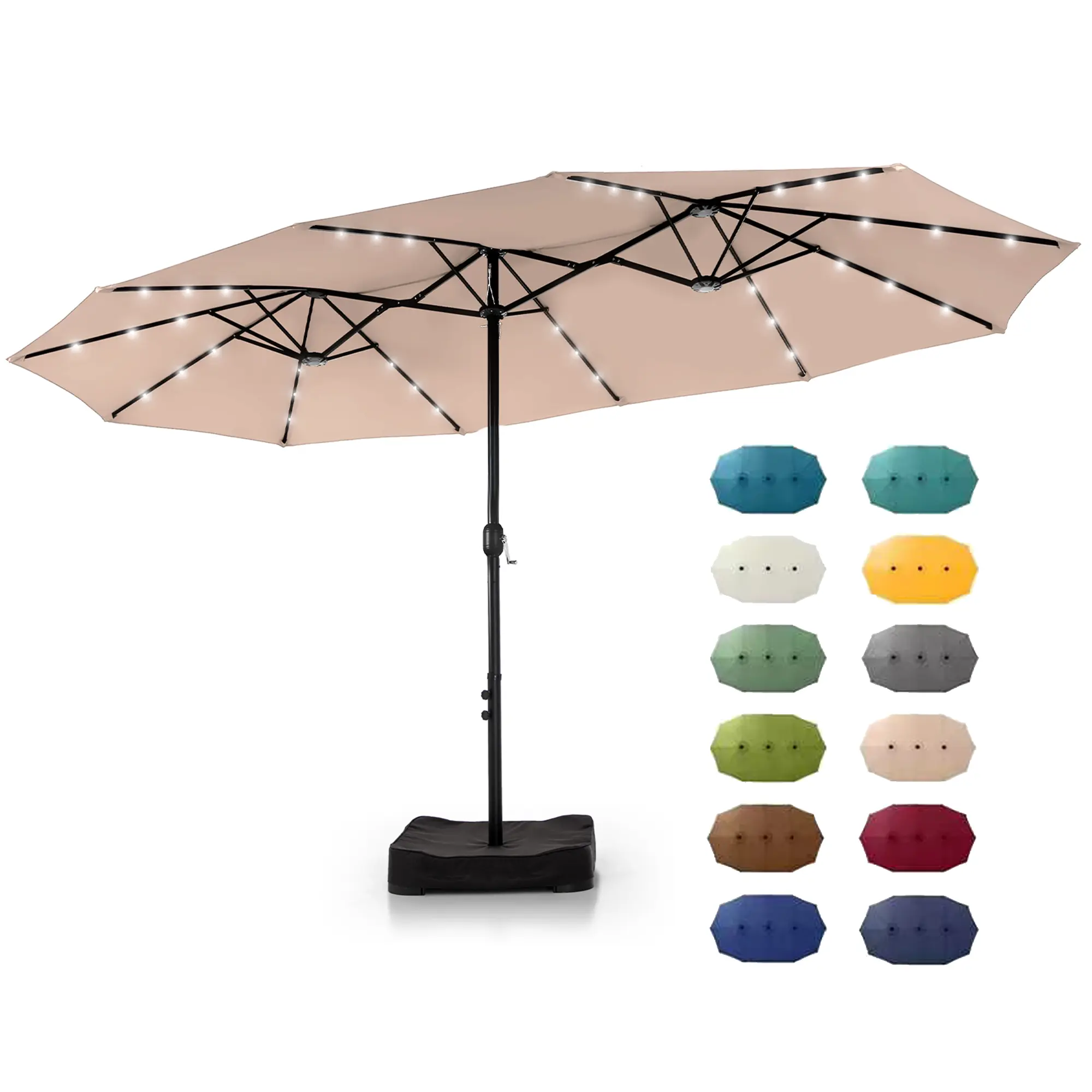 SummerSale PHIVILLA 15 FT Large Outdoor Double-Sided Rectangle Umbrella with LED Lights & Crank Handle, Waterproof & UV Resistant, Day & Night Use