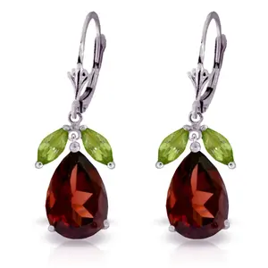 14k White Gold Leverback Earrings with Peridots and Garnets