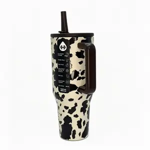 HydroJug 40oz Black-White Cow Spotted Insulated Tumbler Drinkware - Food-Grade 18/8 Stainless Steel Flask with Ergonomic Handle for Car, Gym, Flasks