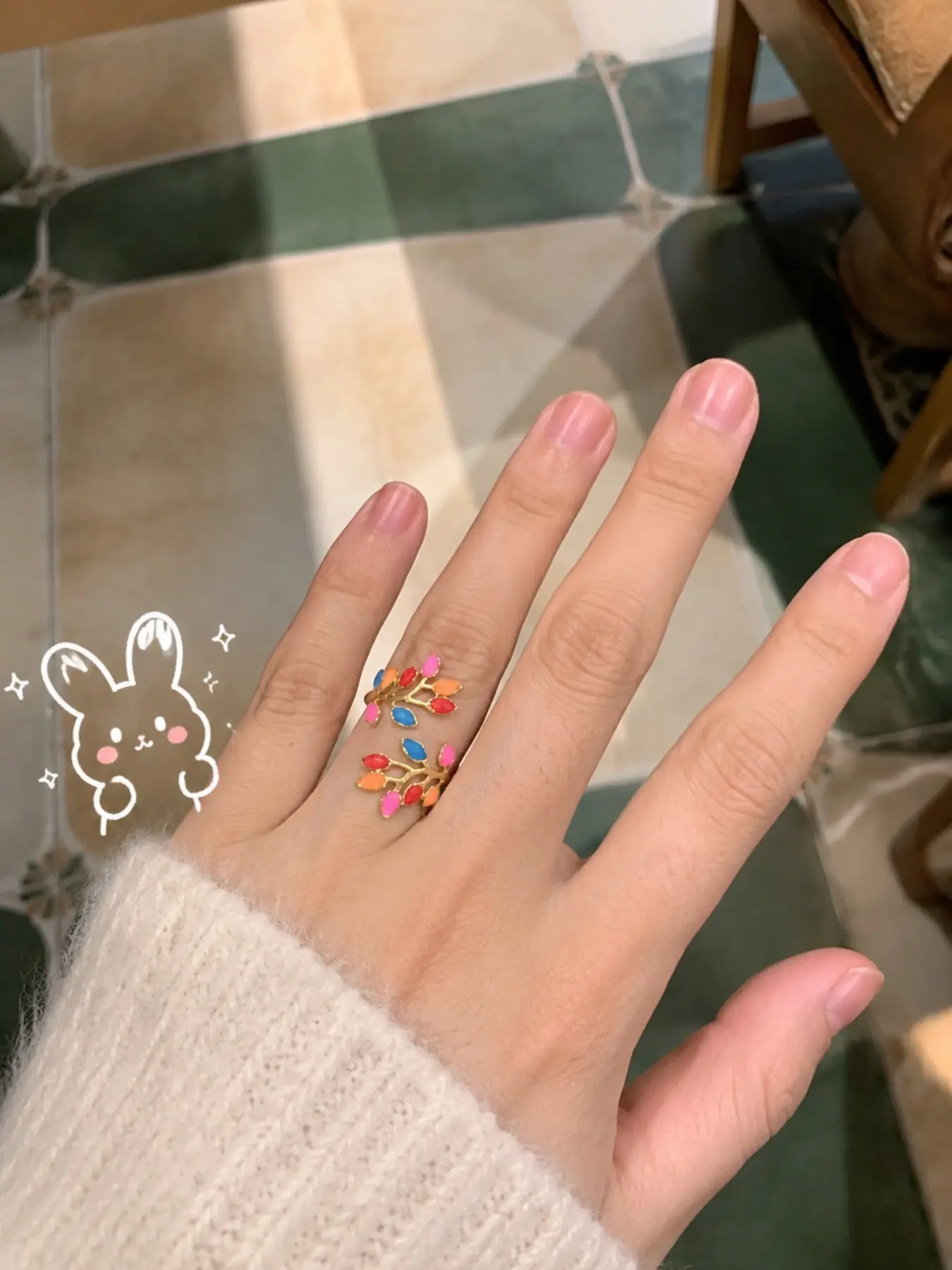 Cute Dopamine Colorful Enamel Leaf Branch Open Ring, Adjustable Size Finger Ring, Trendy Summer Jewelry Gift for Women Girls