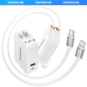 SUPERONE 4-in-1 Retractable Phone Chargers with Dual Cables 62W PD 35W Fast Charging for iPhone Samsung Tablets TikTokShopHolidayHaul gift Cellphone Device Electronic Smartphone Automatic Usb Digital