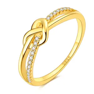 MULA S925 Silver-plated 18K gold plated heart shaped ring with cubic zirconia, elegant love knot jewelry, suitable for anniversary, Valentine's Day, birthday gifts for women and girls