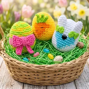Handmade Crochet Easter Egg Set - Vibrant Colors, Adorable Designs, Bunny Accents - Easter Home Decor, Festive Keychain Accessory