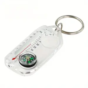 Outdoor Portable Keychain with Night Glow Temperature Compass, Abs Multifunctional Hiking Keyring, Fast Hang Design