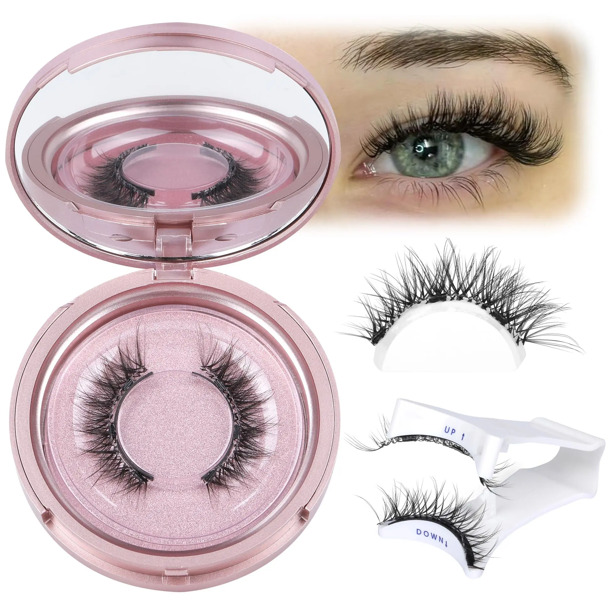Magnetic Eyelashes Wispy Lashes Cat Eye Magnetic Lashes with Applicator Natural Lashes Magnetic False Eyelashes No Glue Needed Strip Eyelashes Durable 1 Pair