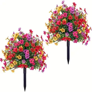 2-Pack UV-Resistant Outdoor ArtificialDEALS FOR YOUFlower Decoration - High-Quality Plastic Outdoor/Indoor Decor with Sturdy Metal Spike Base for Easy Installation, Low-Maintenance Floral Gemstoneent for Porch, Patio, Garden, Yard