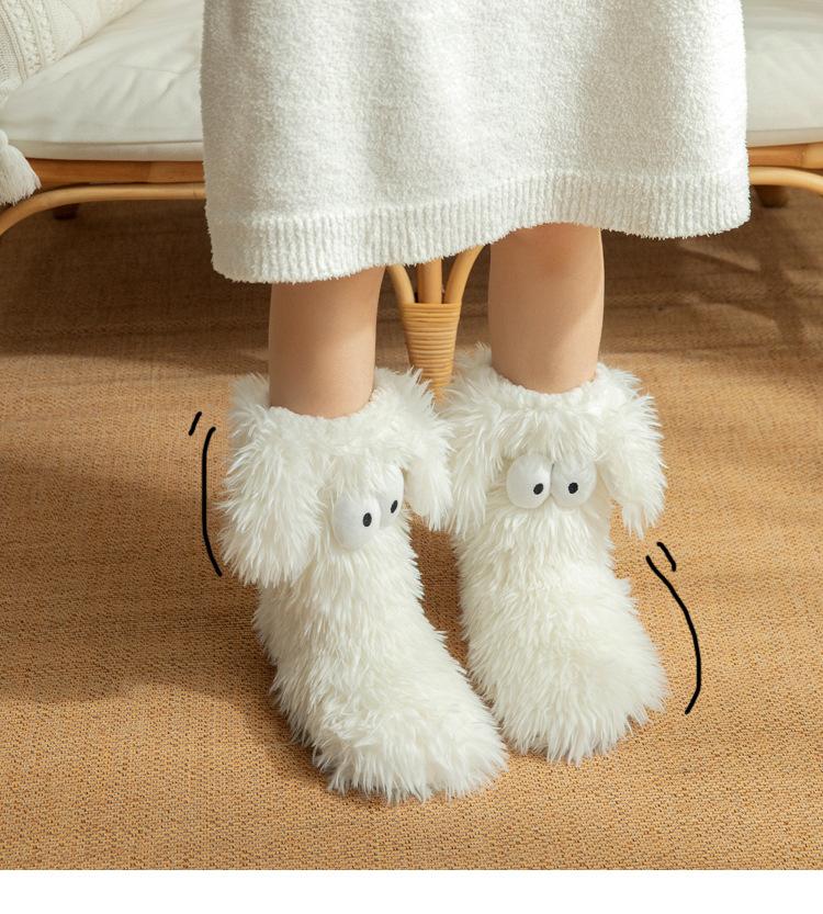 Women's Plush Slippers Socks Floor Socks Winter Home Indoor Thickened Fleece-Lined Anti-Slip Adult Women's Plush Snow Socks Shoe Covers