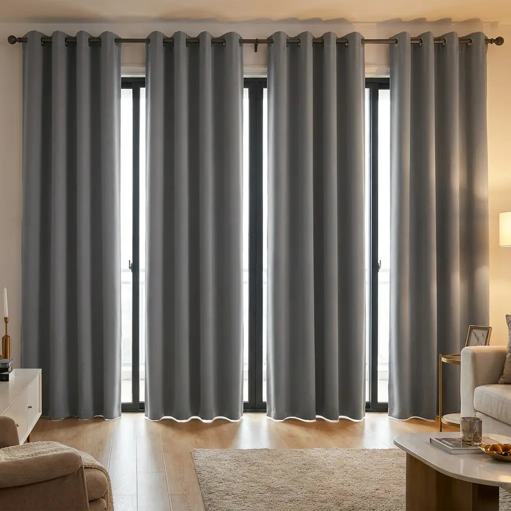 3  Layer Grey Blackout Curtains, 4 Panel Curtain Set ,  100% Blackout, Thickened Thermal Insulation, Natural Drape for Bedroom and Living Room