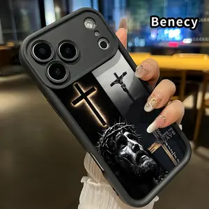 TPU Phone Case for iPhone 17 Pro Max 16 15 14 Plus 13 12 Mini 11 XR X XS Air E Stylish Jesus Pattern Full Body Protection Shockproof Soft Silicone Cover Cellphone Protective Casing
